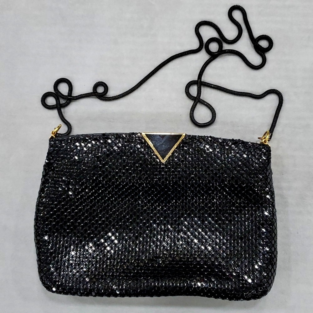NytLites evening bag purse black metal mesh gold detail prom wedding 6x9 inches